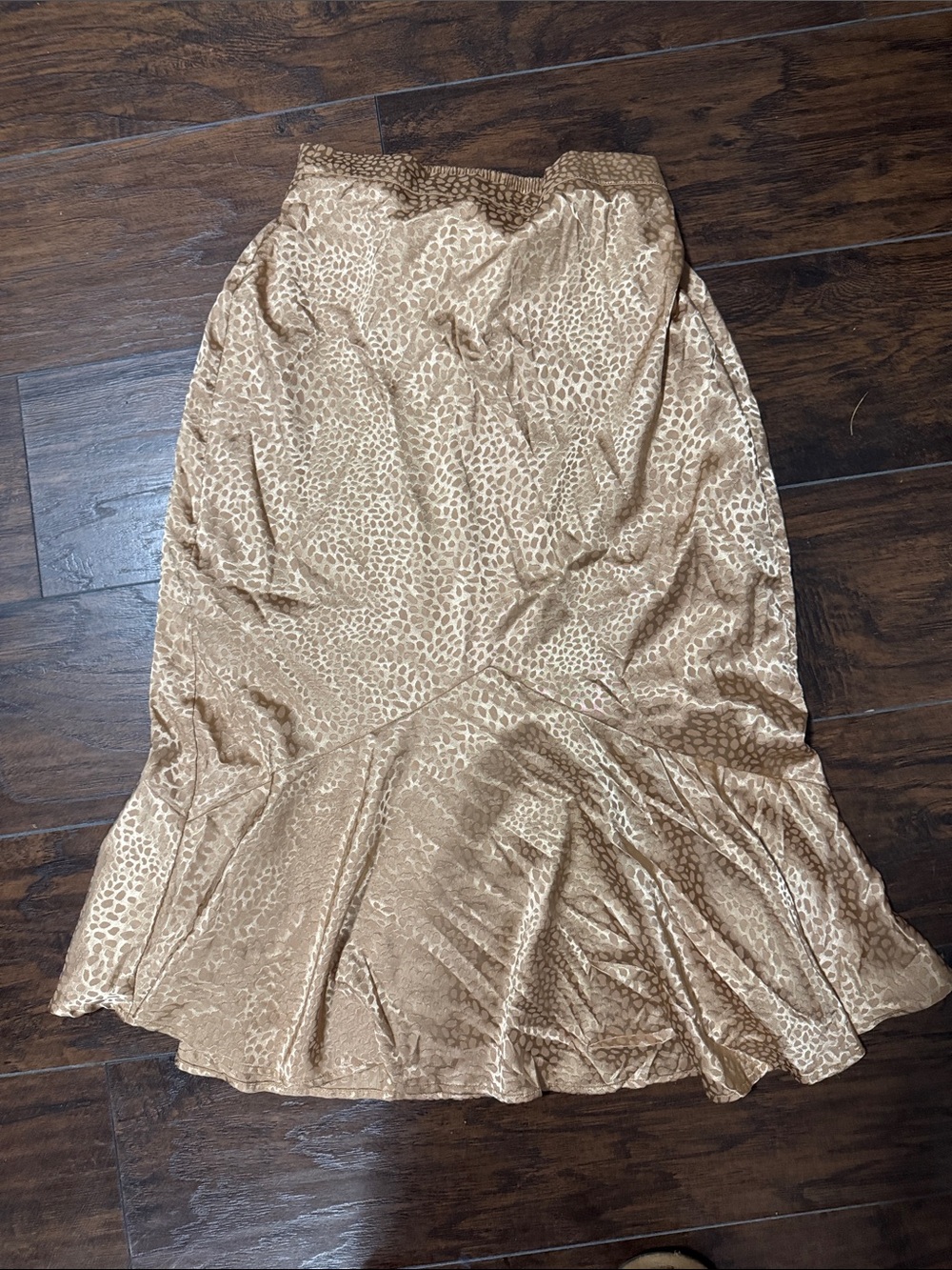Very J Satin Leopard-Jacquard Midi Skirt in Light Tan